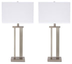 Metal table lamp set, pearl silver finish with square shades and bases