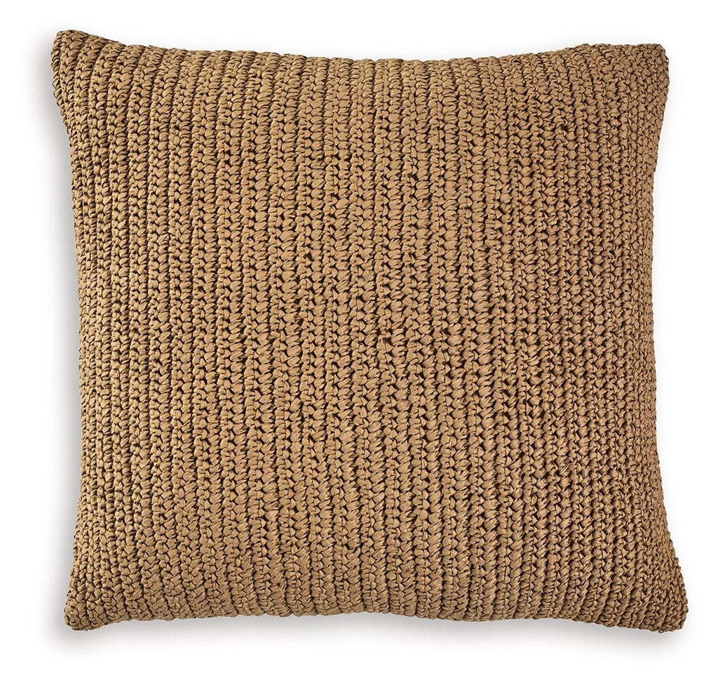 Habenvale tan woven square decorative pillow, textured knit front