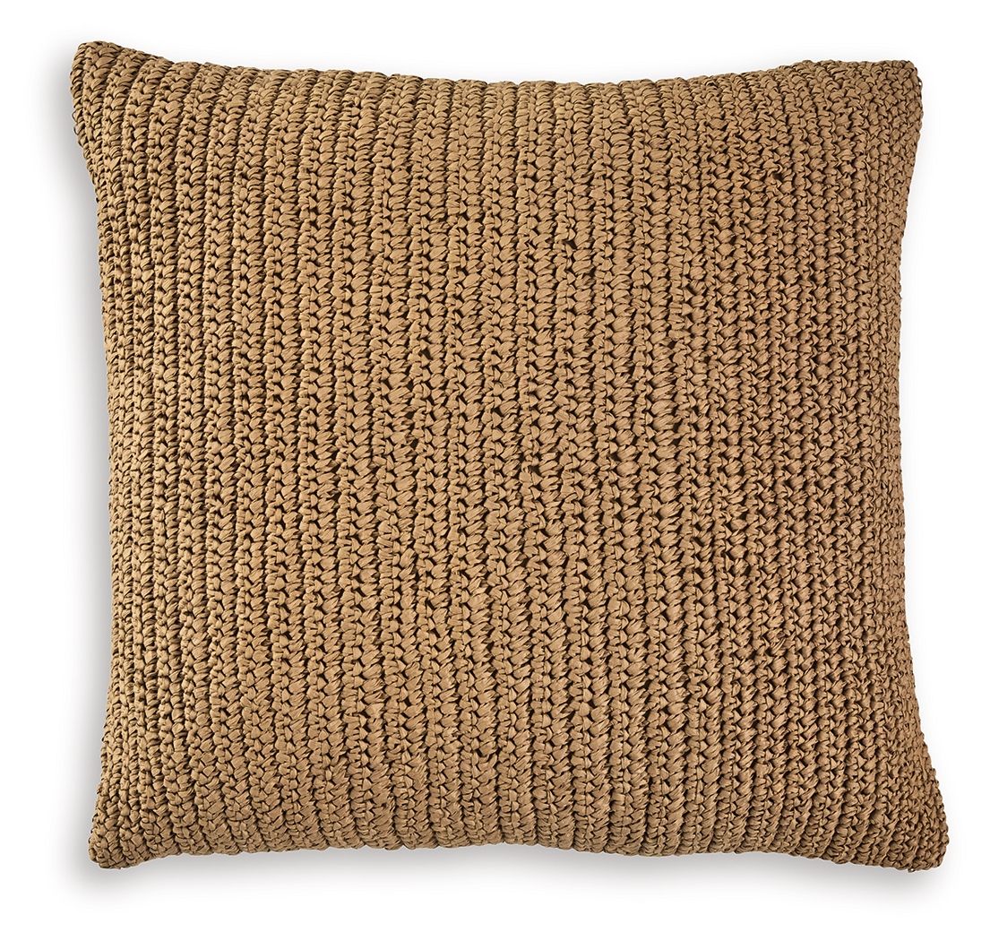 Habenvale tan woven square decorative pillow, textured knit front