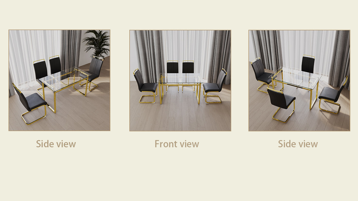 51" Glass Dining Table Set for 4 - Gold Legs