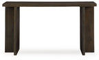 Grayish brown console sofa table front view with thick straight legs