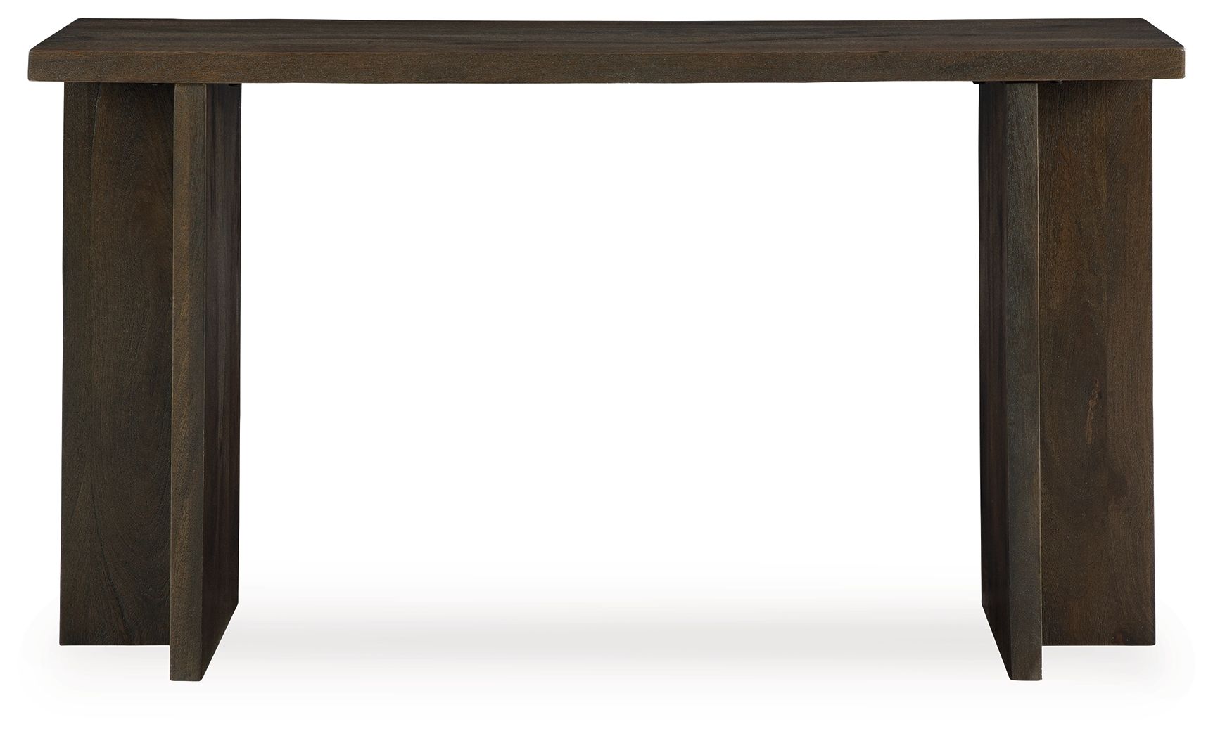 Grayish brown console sofa table front view with thick straight legs