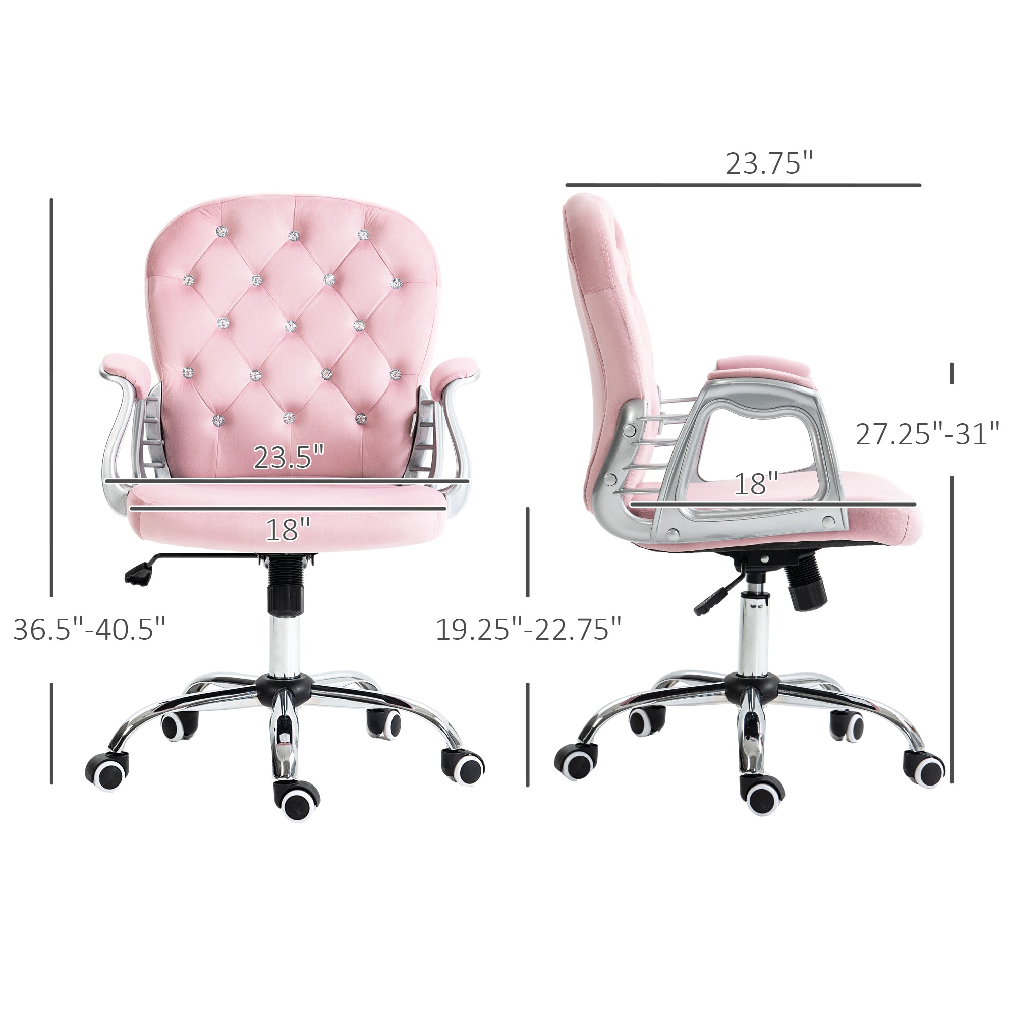 Velvet Home Office Chair Pink - Desk Chair Adjustable Height