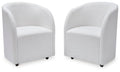 Upholstered dining arm chair set of 2 in ivory, curved arms, black legs