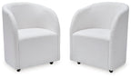 Upholstered dining arm chair set of 2 in ivory, curved arms, black legs
