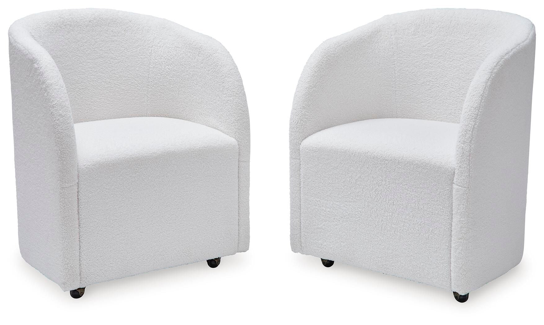 Upholstered dining arm chair set of 2 in ivory, curved arms, black legs