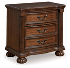 Lavinton three-drawer night stand in brown wood with three pull-out drawers and turned feet