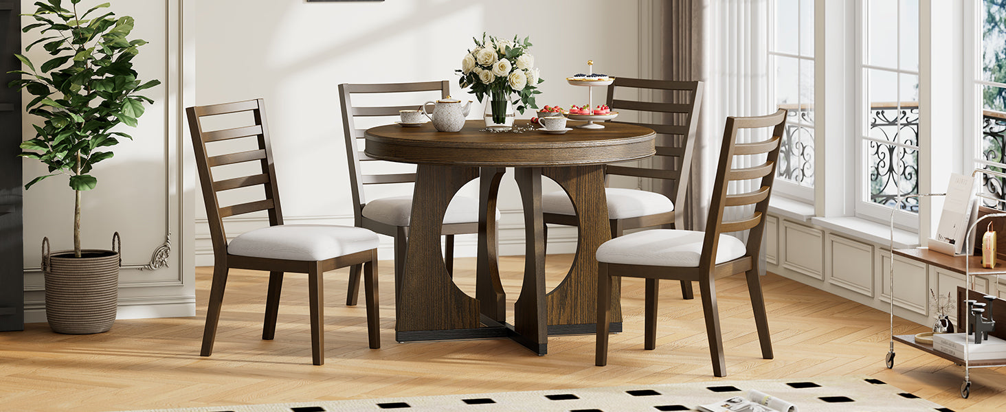 5-Pc Retro Rustic Dining Set (Walnut)