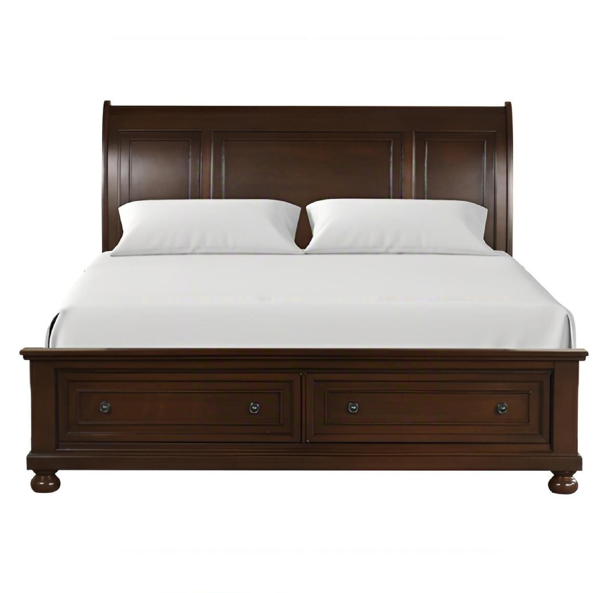 Meade G8910A-KB King Sleigh Bed with Storage, Dark Cherry Wood Veneer