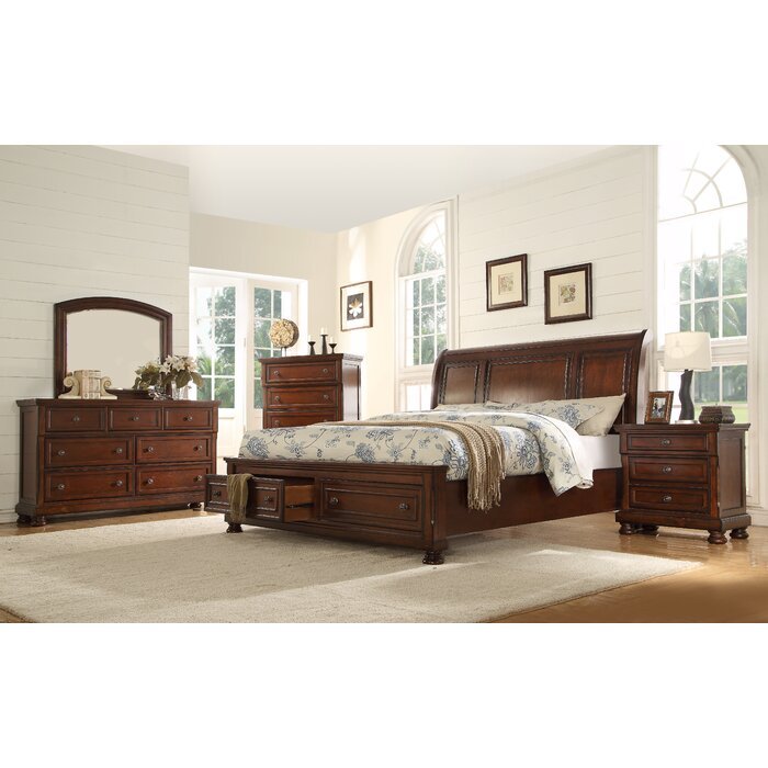 Baltimore Queen 5 Pc Dark Walnut Wood Storage Bedroom Set