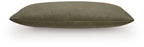 Olive green lumbar pillow with smooth fabric and piped edges