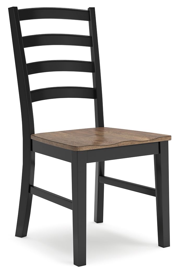 Dining side chair with black ladder back and brown square wood seat