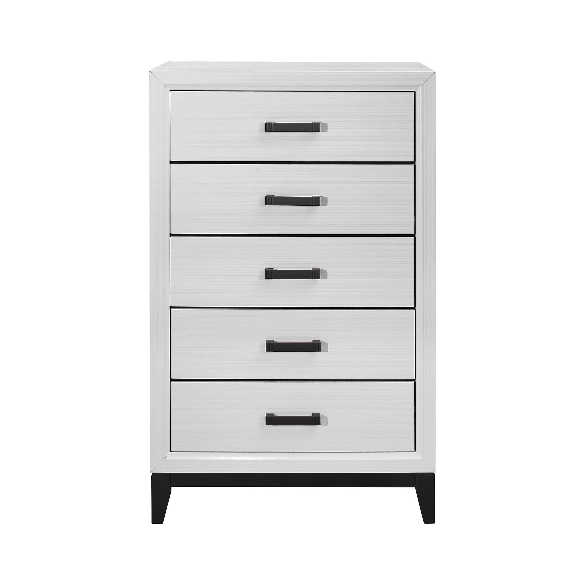 MIRAGE White 5-Drawer Chest - Black Hardware, Rubber Wood