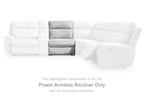 Power armless recliner highlighted in a sectional layout with light gray upholstery