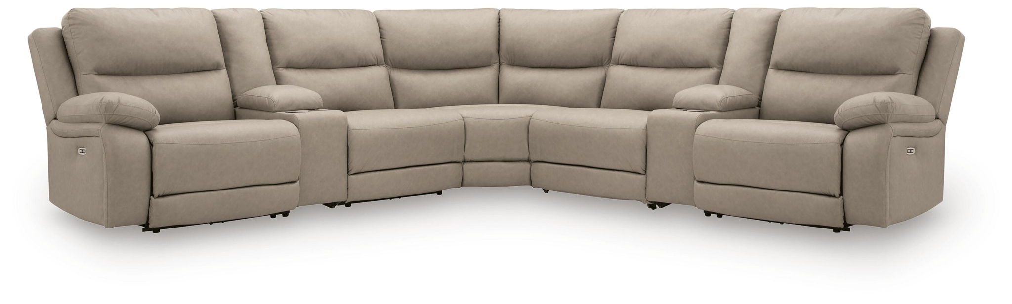 Pebble power reclining sectional sofa in corner layout with padded arms