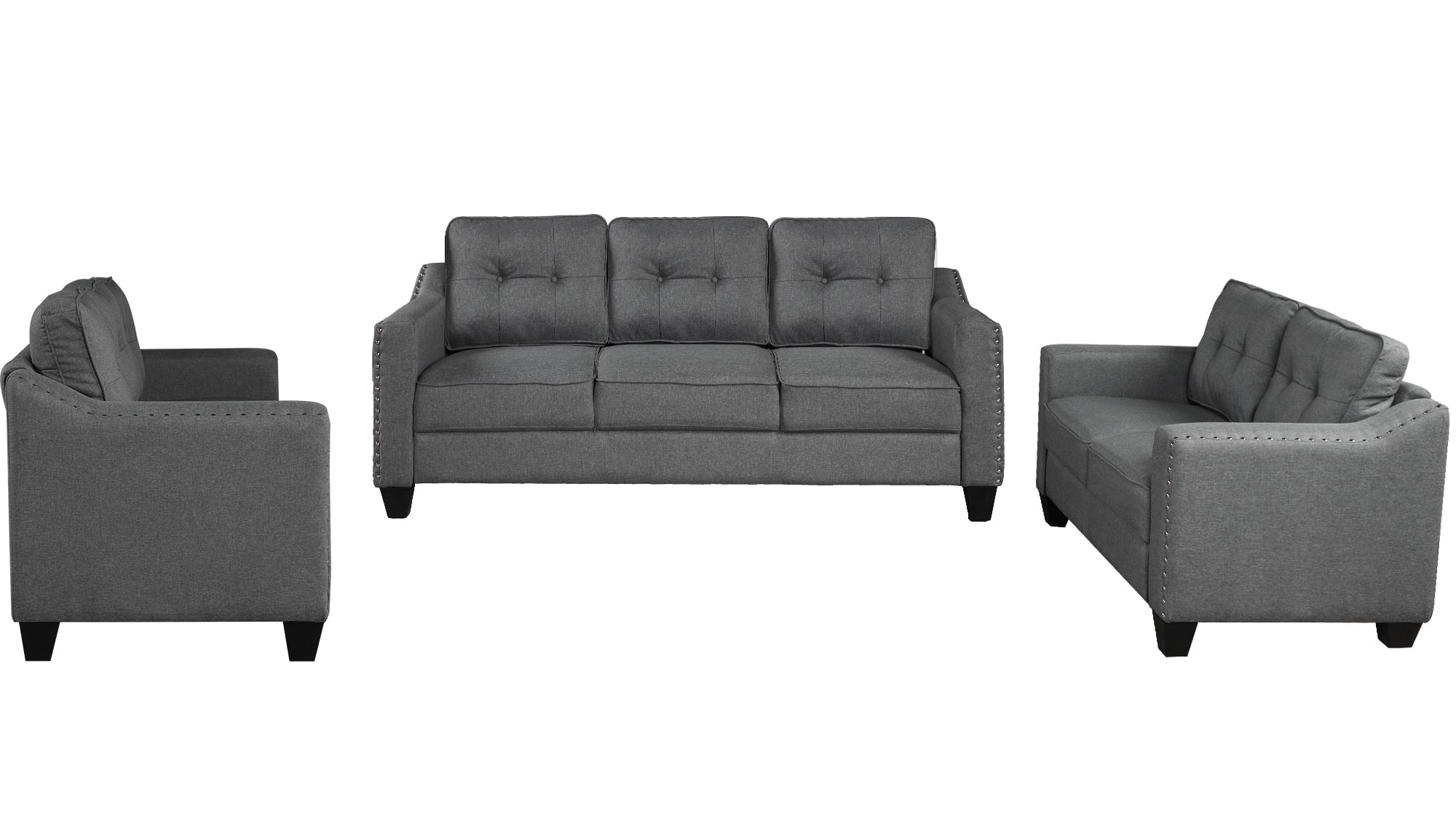 U-Style 3-Piece Living Room Set with Tufted Cushions in Gray: Sofa, Loveseat, Armchair | Stylish and Comfortable Addition to Your Home