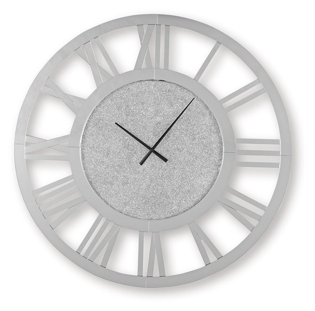 Reinport wall clock with mirror bezel, gray textured face, Roman numerals and black hands