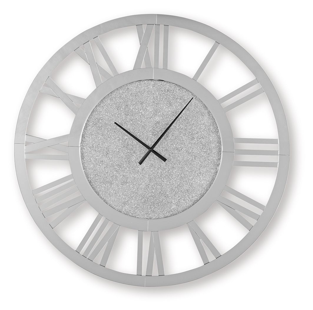 Reinport wall clock with mirror bezel, gray textured face, Roman numerals and black hands
