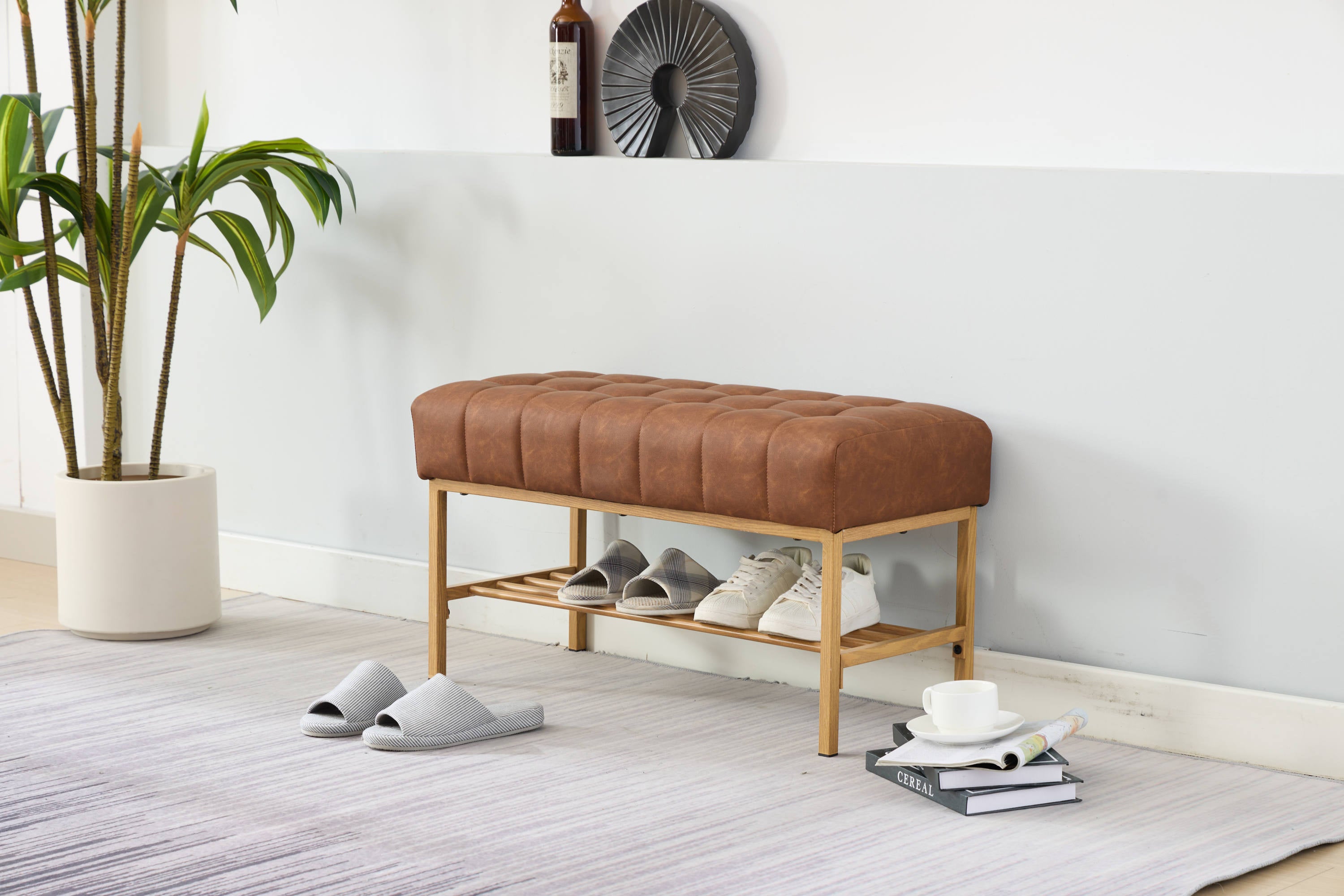 Retro Bed Bench w/ Shelf, 300 LB