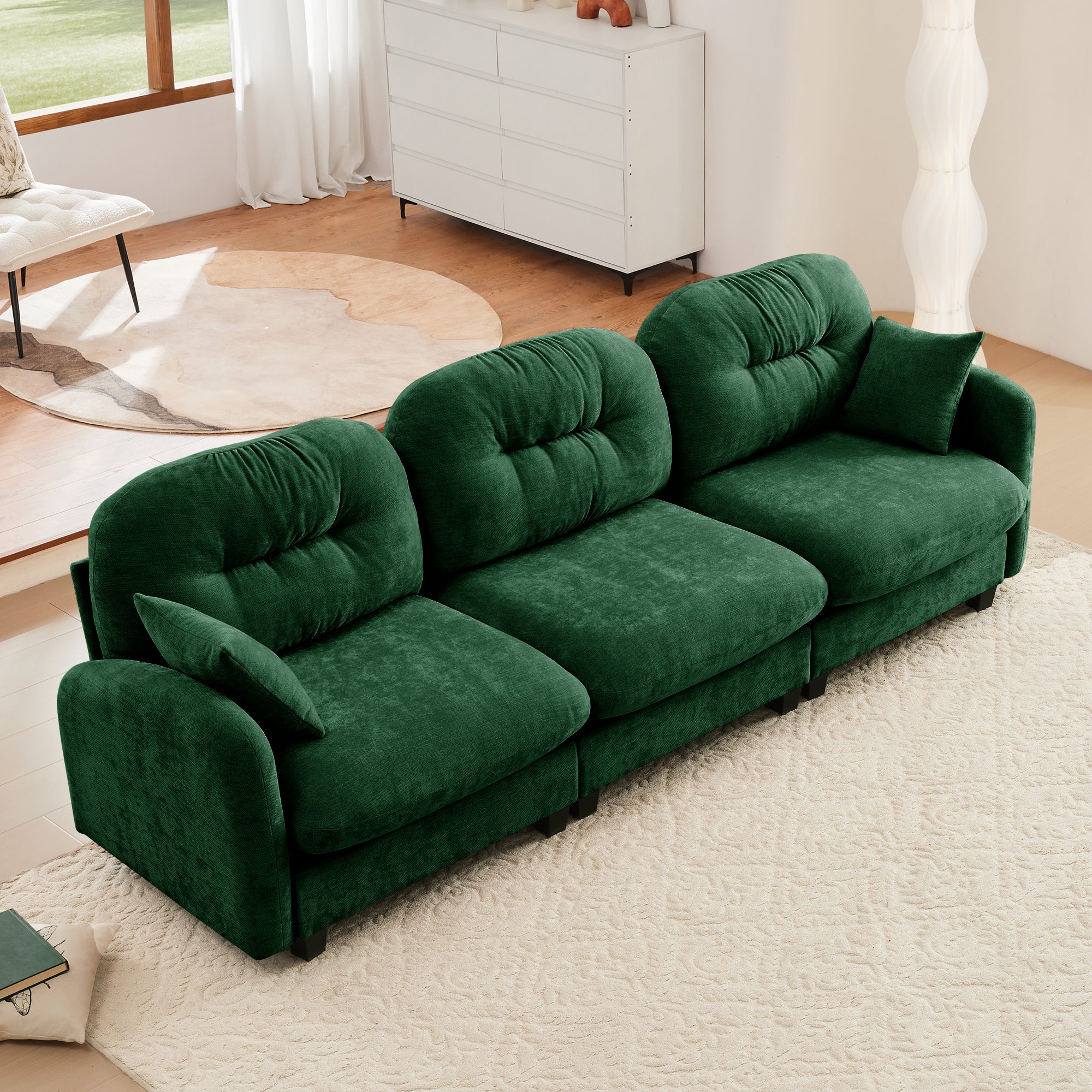Green Chenille 3-Seat Modular Sectional Couch