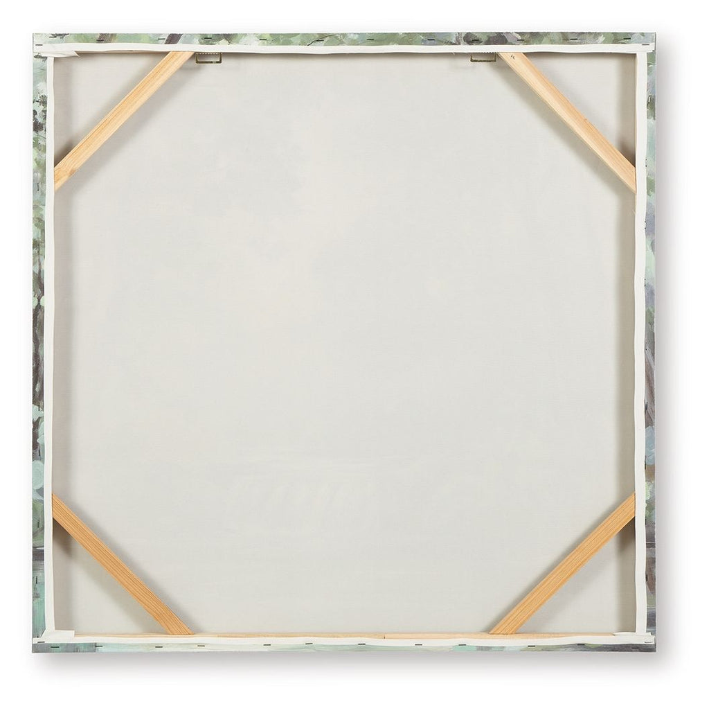 Wall art canvas backing with wooden frame in light wood and white panel