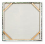 Wall art canvas backing with wooden frame in light wood and white panel