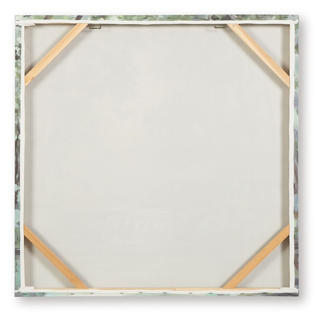 Wall art canvas backing with wooden frame in light wood and white panel