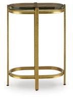 Gold-finish bar-height accent table with circular top and bottom ring frame