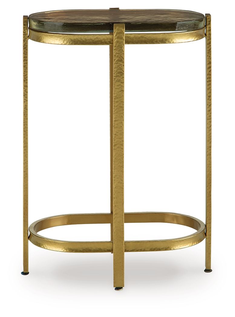 Gold-finish bar-height accent table with circular top and bottom ring frame