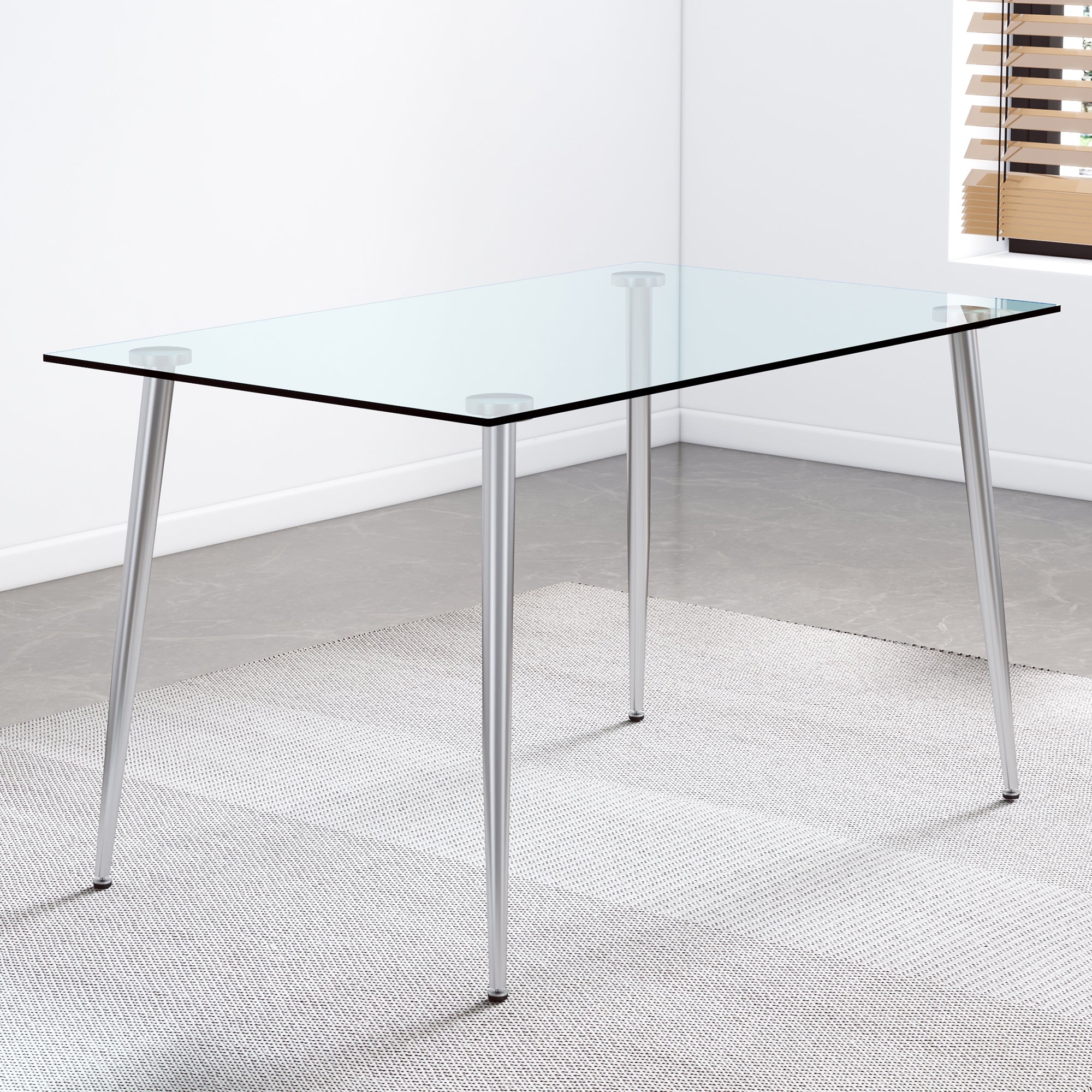 Glass Dining Table & 4 Black Chairs Set