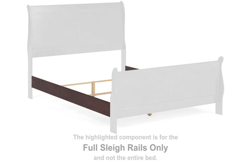Reddish brown full sleigh bed rails with matching side panels