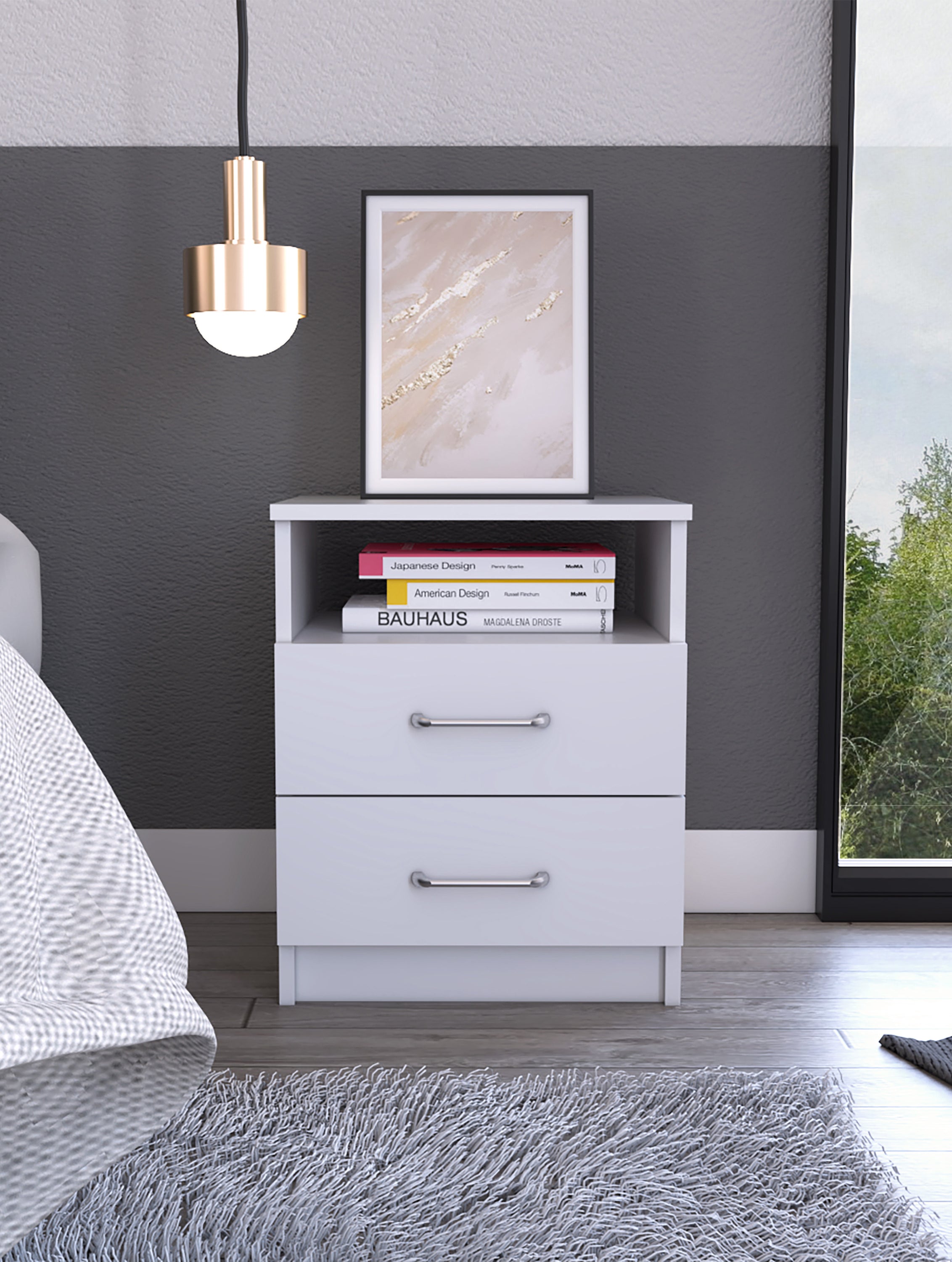 White Nightstand: Brookeline 2-Drawer 1-Shelf Rectangle