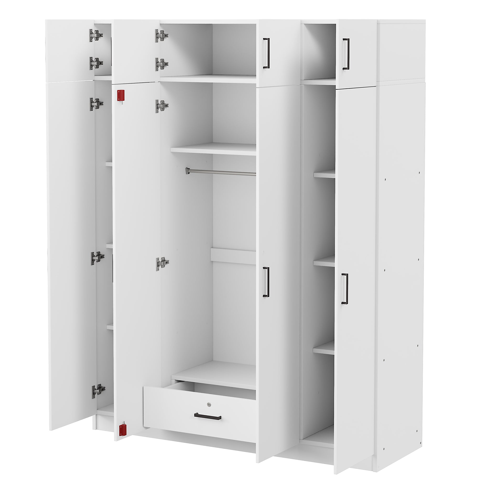 Contemporary White 4-Door Wardrobe, Drawer & Cabinet Storage