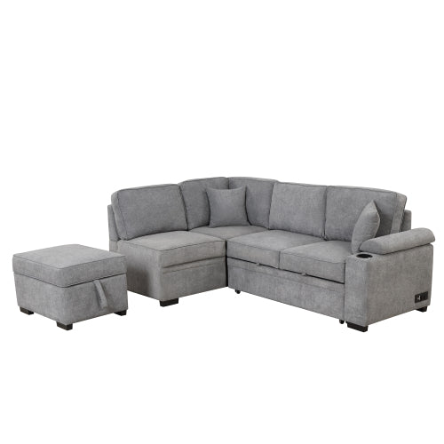 Alessio Gray L-Shape Sleeper Sofa w/ Storage Ottoman-Sleeper Sectionals-American Furniture Outlet