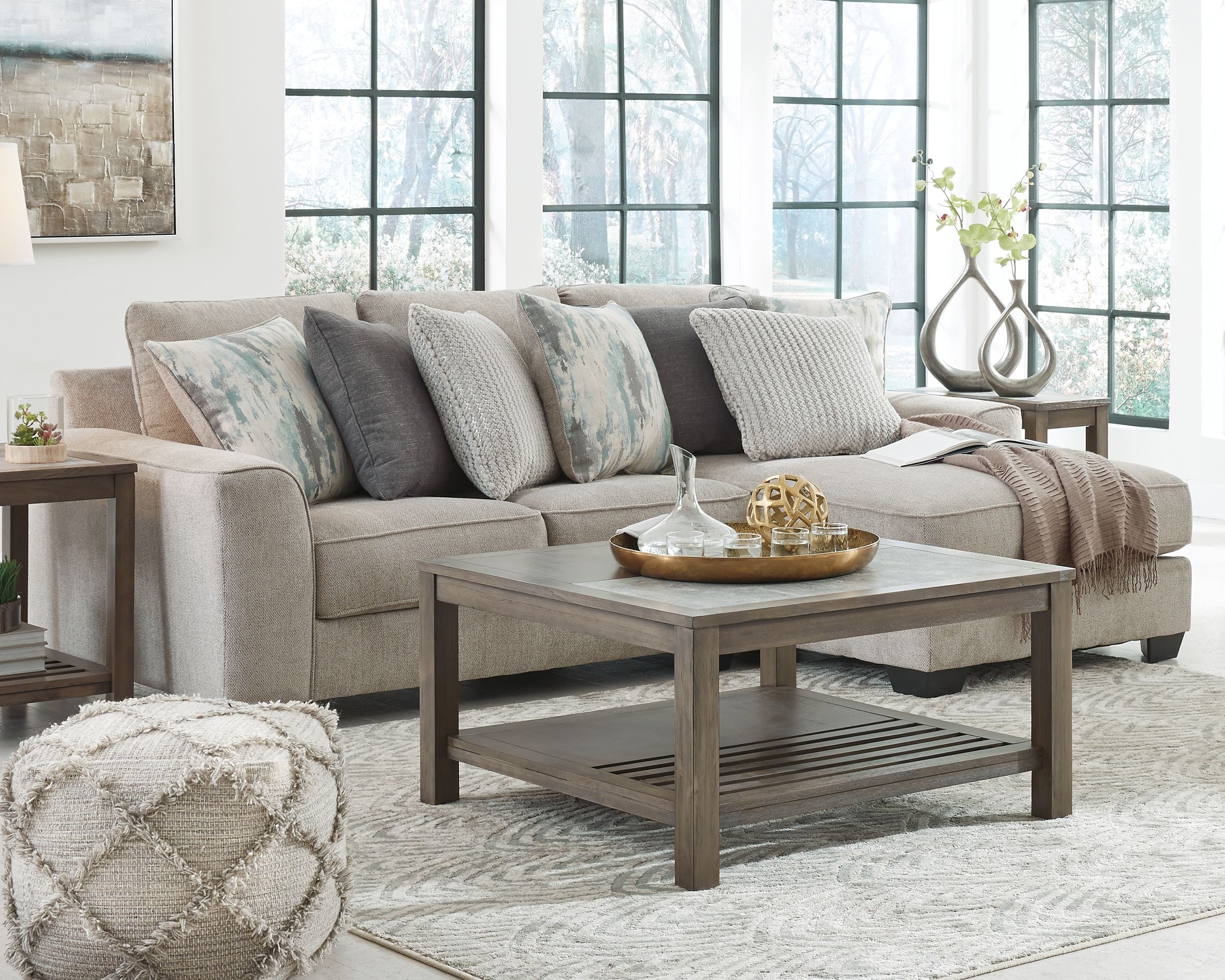 Ardsley Gray Sectional w/ Chaise - Plush Fabric, Modern Design-Stationary Sectionals-American Furniture Outlet