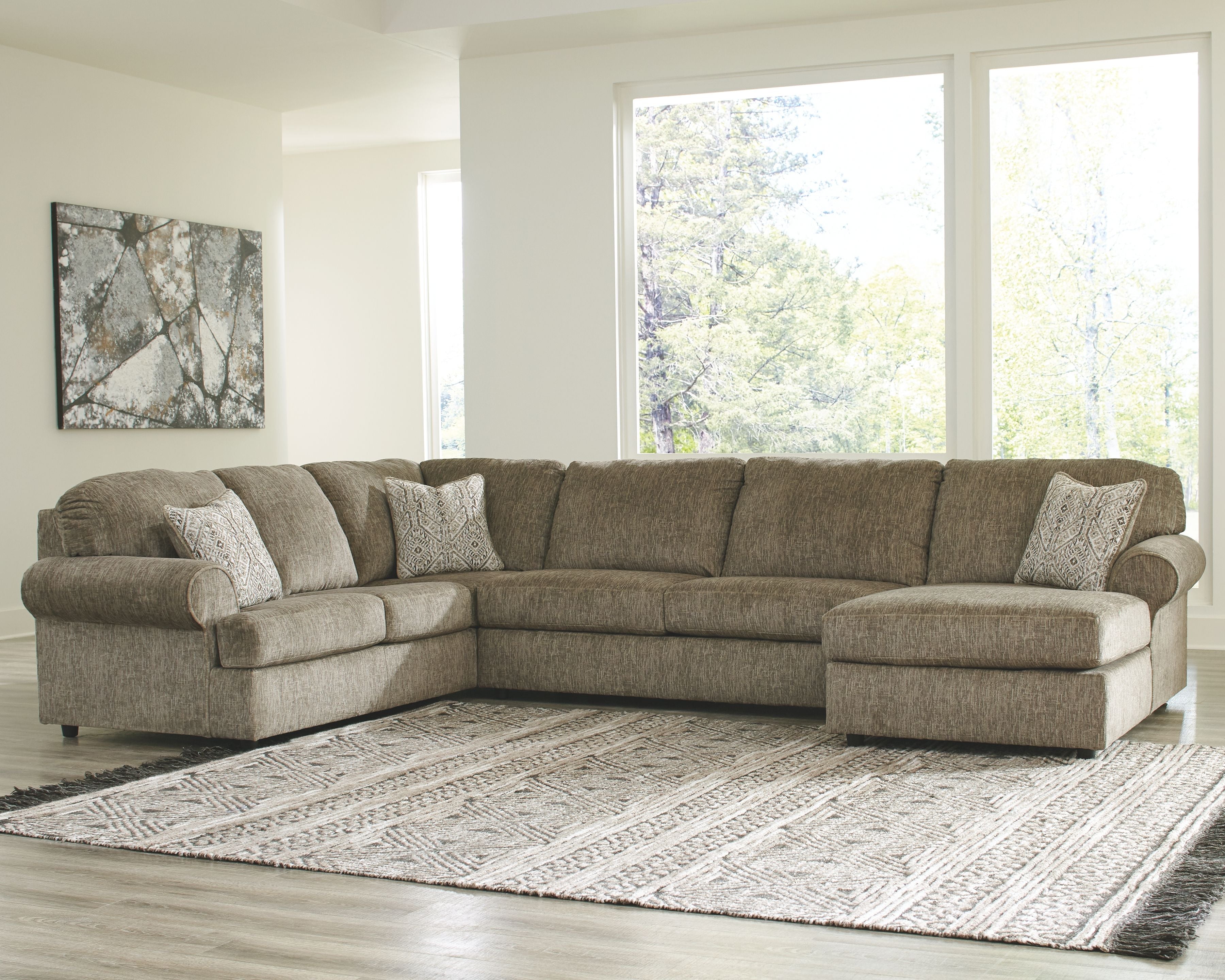 Ashley Hoylake 3-Piece Sectional w/Chaise (Brown)-Stationary Sectionals-American Furniture Outlet