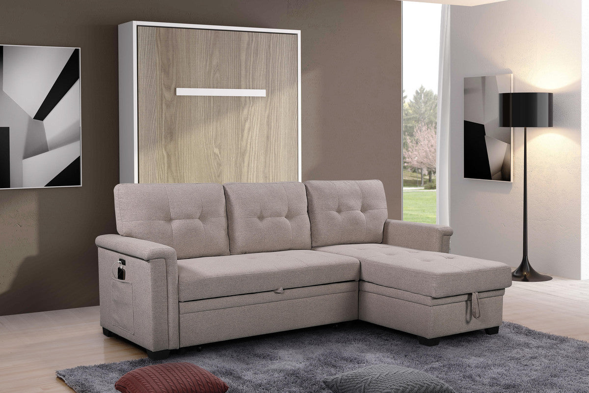 Ashlyn L Shaped Sleeper Sectional - Light Gray with Storage & USB-Sleeper Sectionals-American Furniture Outlet