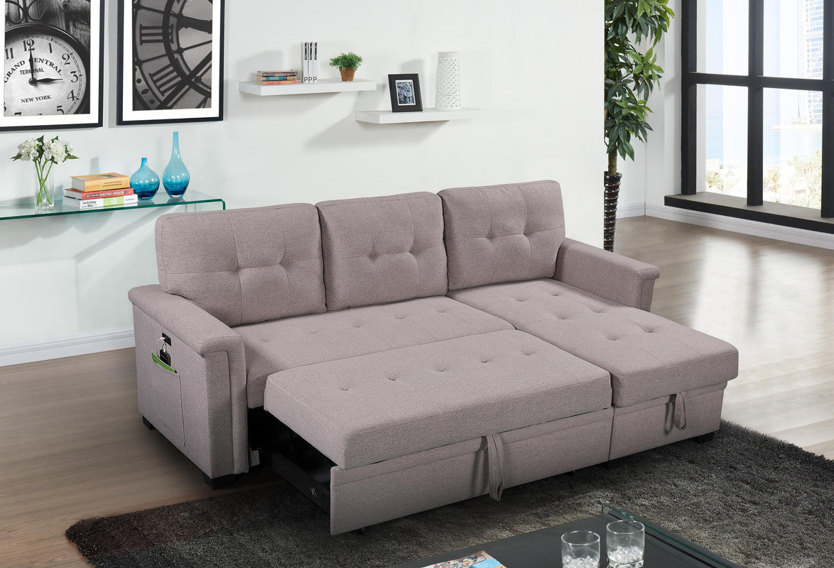 Ashlyn L Shaped Sleeper Sectional - Light Gray with Storage & USB-Sleeper Sectionals-American Furniture Outlet