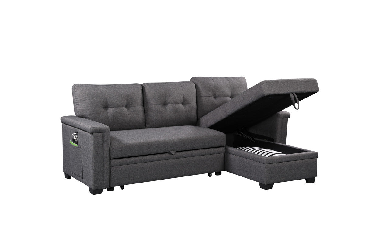 Ashlynn Dark Gray L Shaped Sleeper Sectional w/ Storage & USB-Sleeper Sectionals-American Furniture Outlet