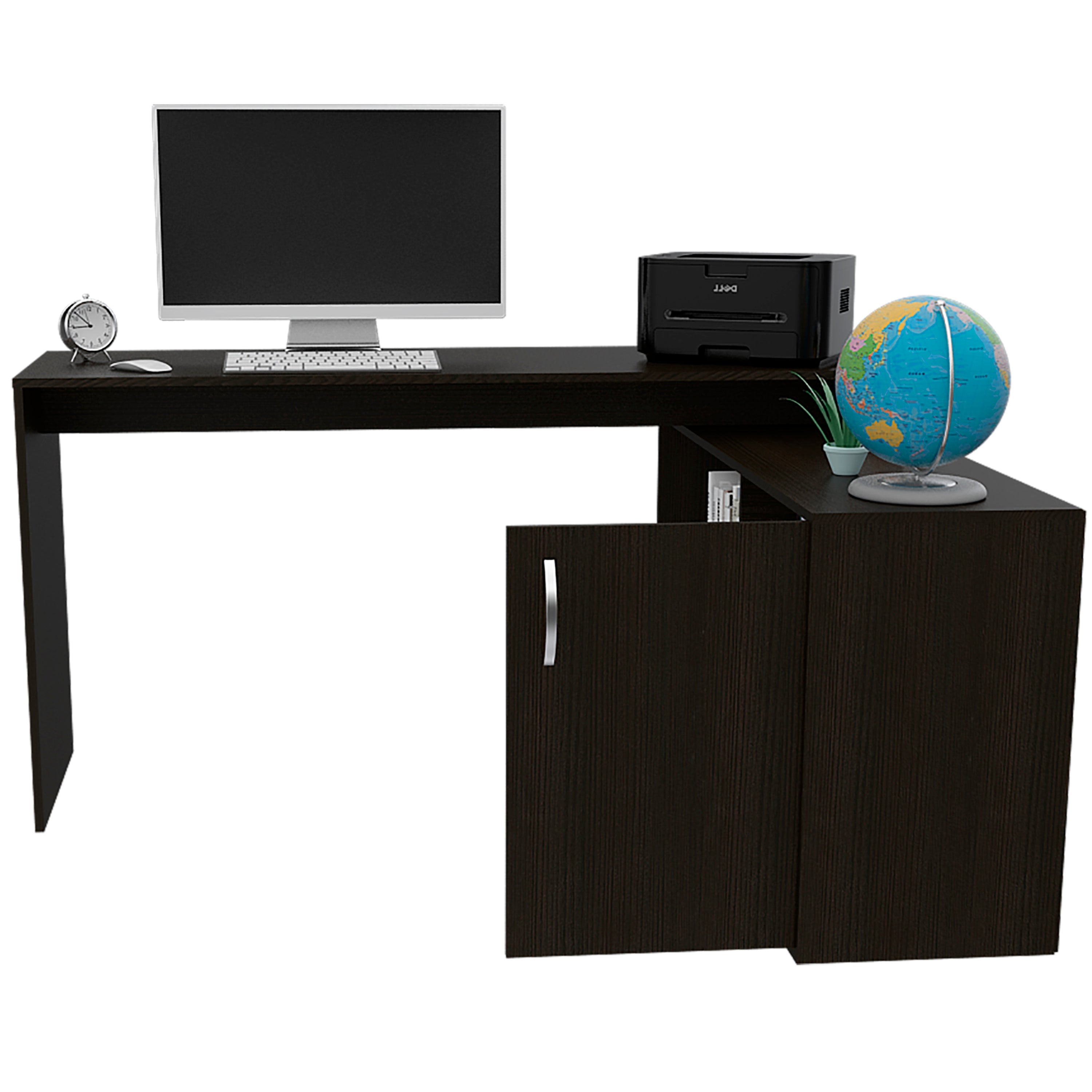 Axis Modern L-Shaped Computer Desk with Open & Closed Storages -Black