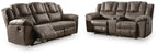 Lowilla driftwood dark brown reclining sofa and loveseat set, padded armrests and cushions