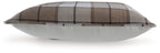 Plaid square pillow with dark brown and gray windowpane checks and piped edges