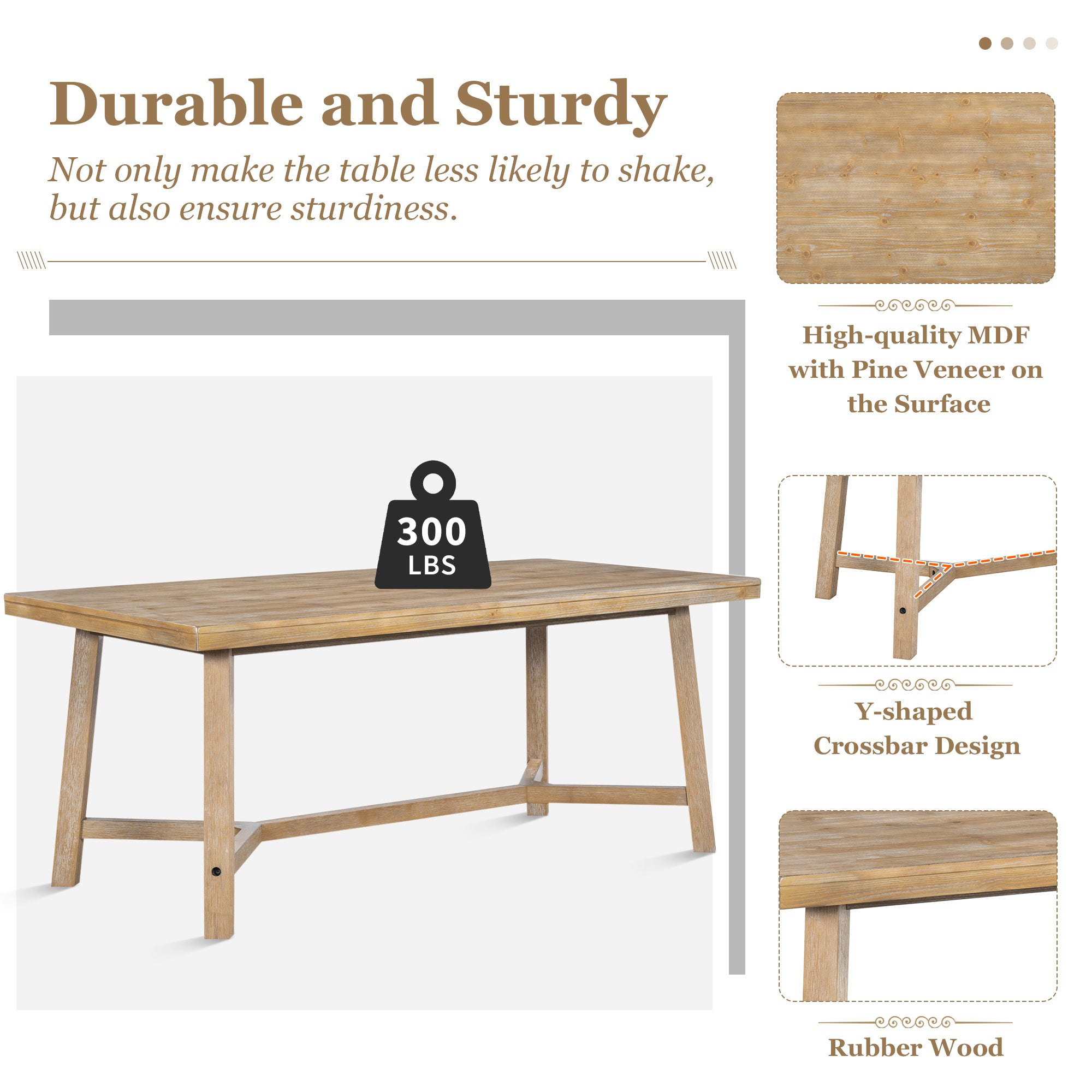 6-Piece Farmhouse Dining Set (Natural Wood)