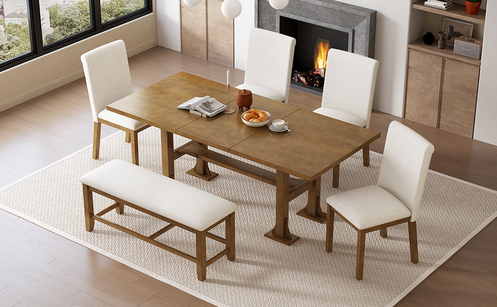 76" Farmhouse Dining Table Set - 6 Piece