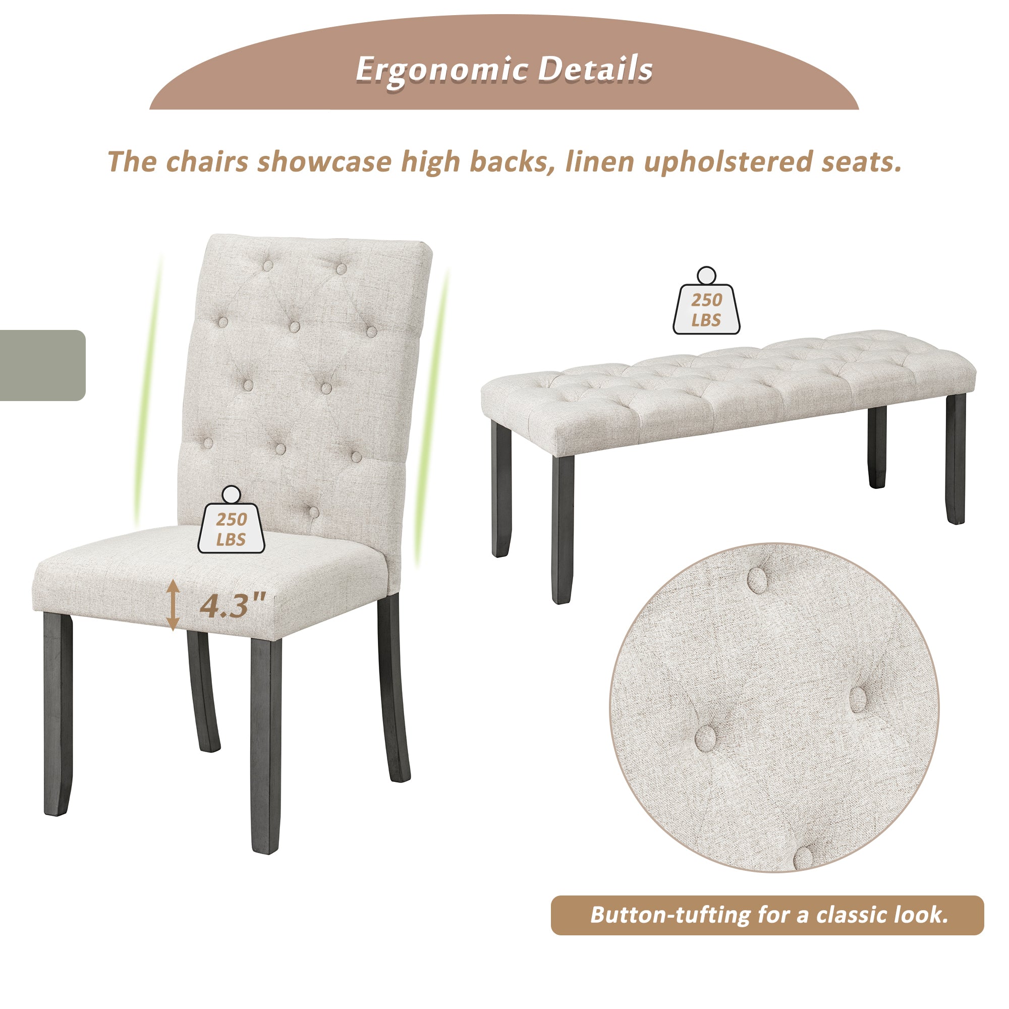6-Pc Farmhouse Dining Set - Gray