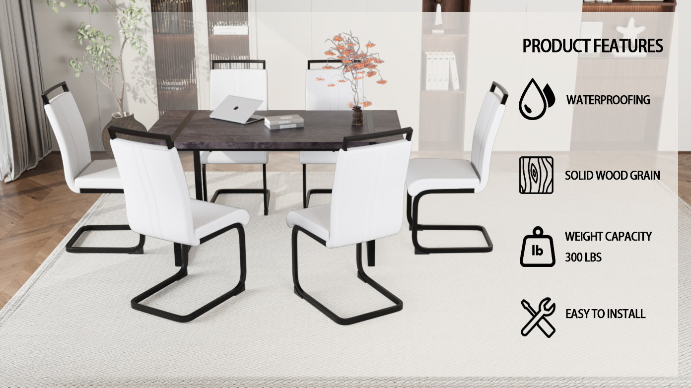 59" Black Dining Table Set for 6, Industrial Kitchen Table