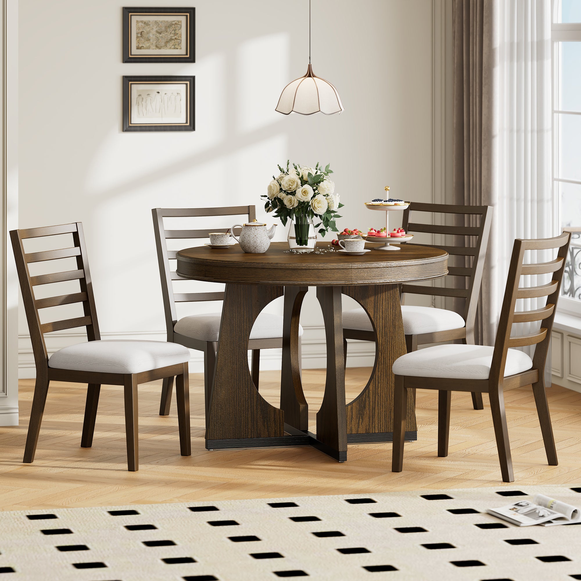 5-Pc Retro Rustic Dining Set (Walnut)