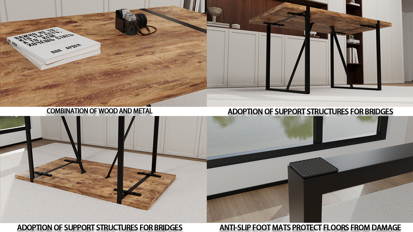 Rustic Industrial Dining Table Set - 55" w/ 4 Chairs