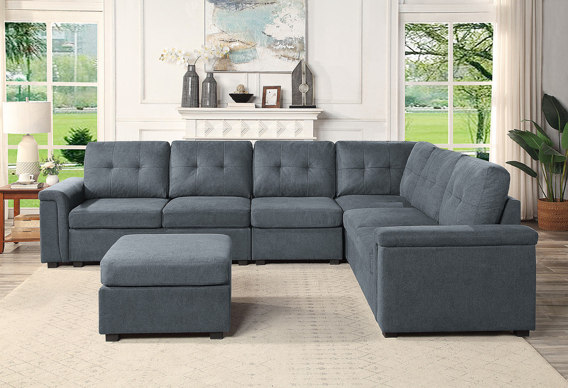 Isla 119' Gray Woven Fabric, 7-Seat Sectional Sofa Ottoman