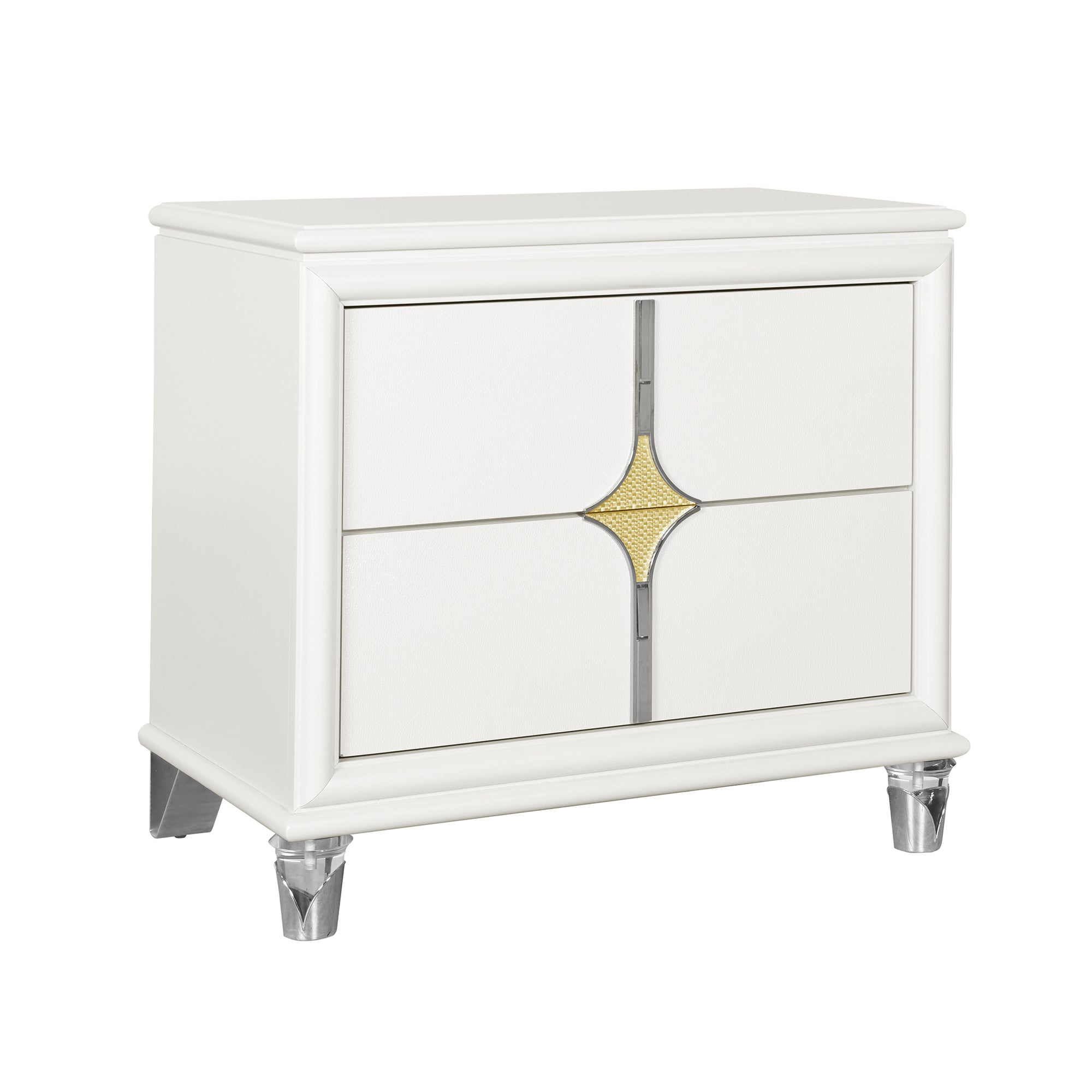 URIUNI Elegant Gold Nightstand: Acrylic Legs, Gold Drawers, Solid Wood